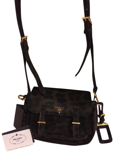 Prada Limited Collection BlackBrown LeatherCalfskin Cross Body Bag
