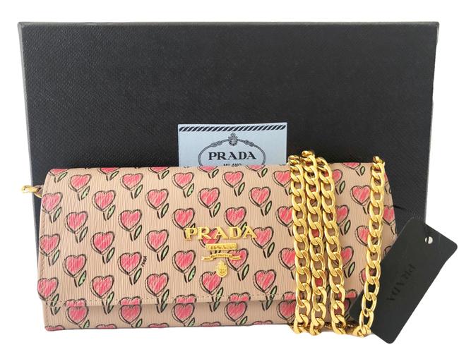 Prada Limited Edition Heart Saffiano Wallet on chain Multicolored Leather Cross Body Bag