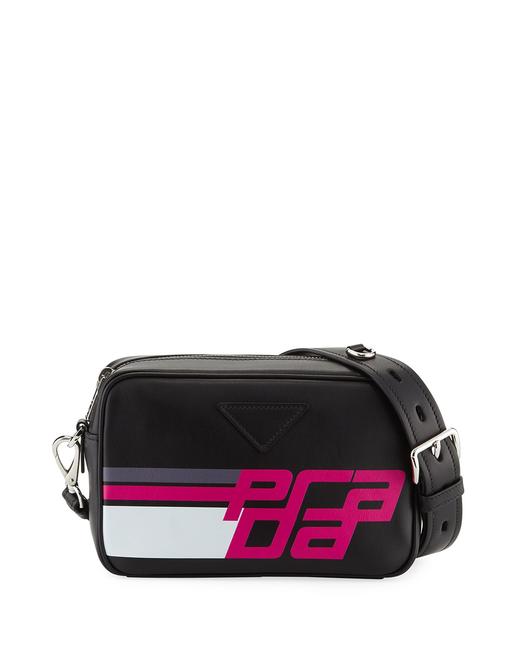 Prada Logo City Calf Camera Black Leather Cross Body Bag