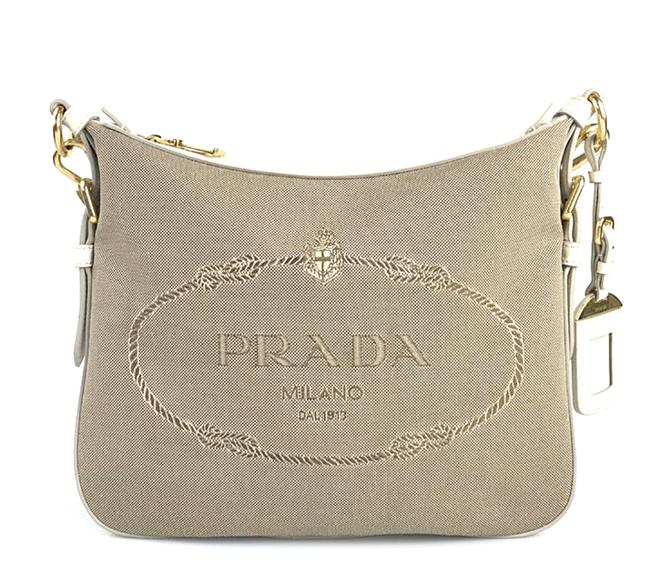 Prada Logo Jacquard Beige Canvas Cross Body Bag