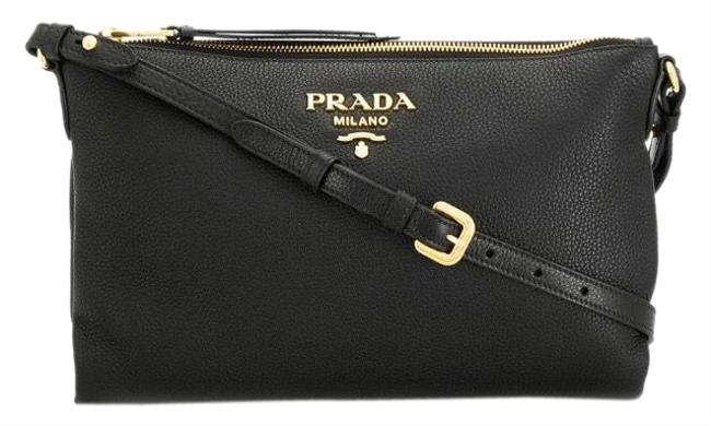 Prada Logo Black Leather Cross Body Bag