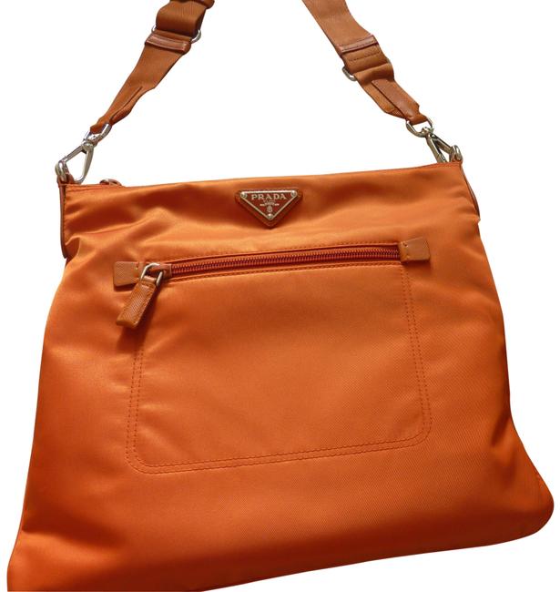 Prada Logo Plaque Orange Nylon Cross Body Bag
