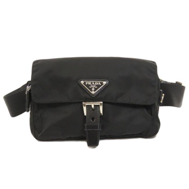 Prada Logo Plate Hip Waist Unisex Black Nylon Cross Body Bag
