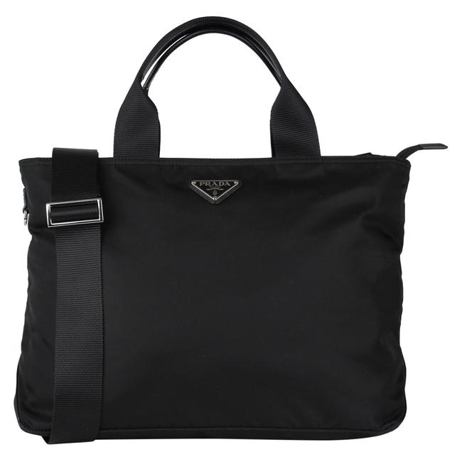 Prada Logos Leather 2way 8405 Black Nylon Cross Body Bag