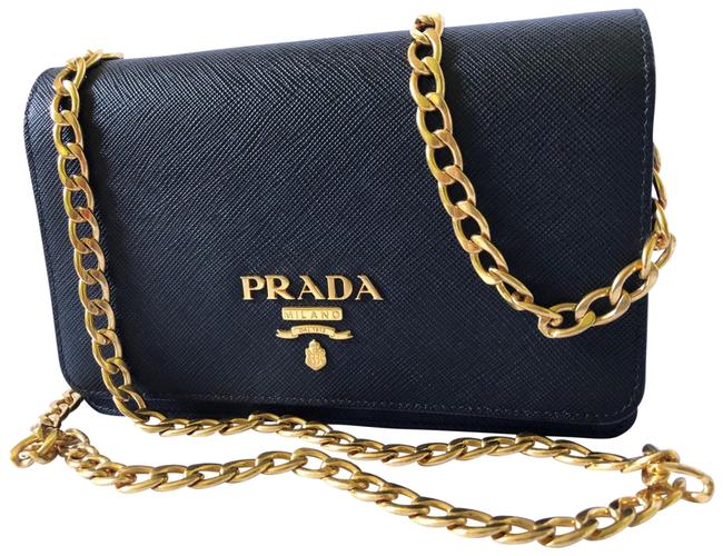 Prada Chain Lux 1bp006 Black Saffiano Leather Cross Body Bag