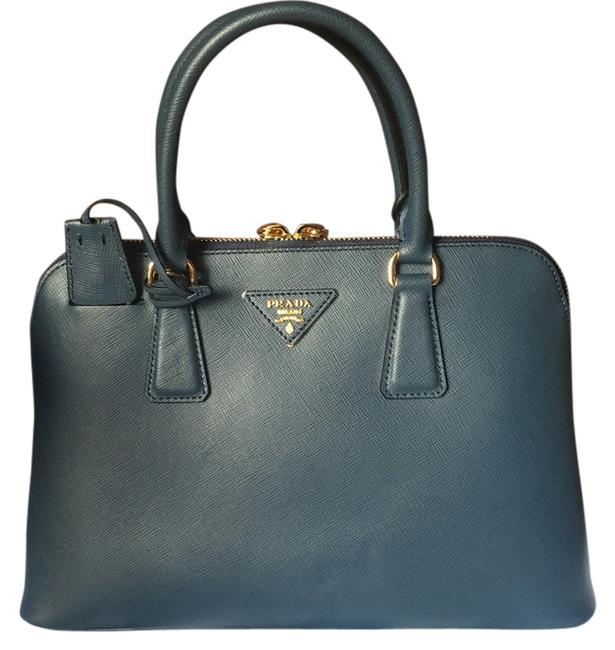 Prada Lux Bl0837 Top Handle Blue Saffiano Leather Cross Body Bag