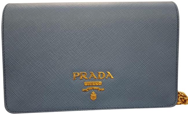Prada Lux Chain Blue Saffiano Leather Cross Body Bag