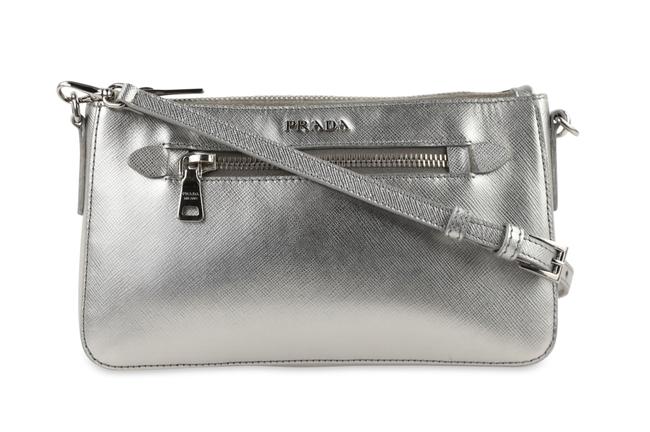 Prada Lux Saffiano Bandoliera Silver Leather Cross Body Bag