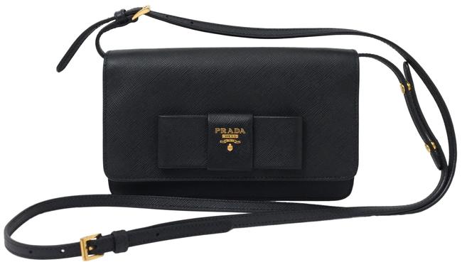 Prada Lux Saffiano Bow Handbag Black Leather Cross Body Bag