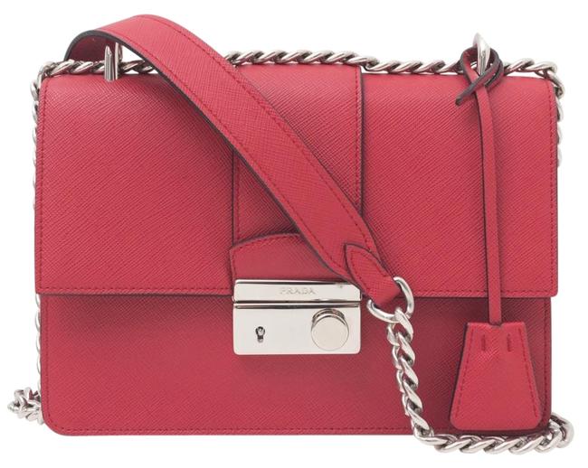 Prada Lux Saffiano Handbag Red Leather Cross Body Bag