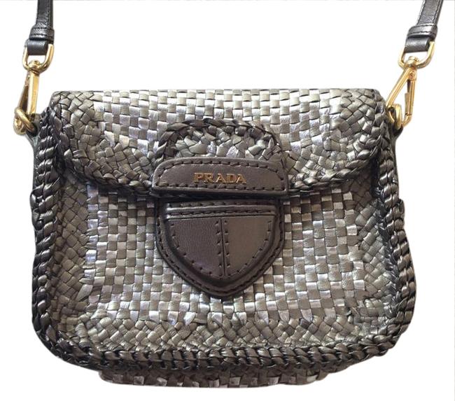 Prada Messenger Madras Bronze Silver Leather Cross Body Bag