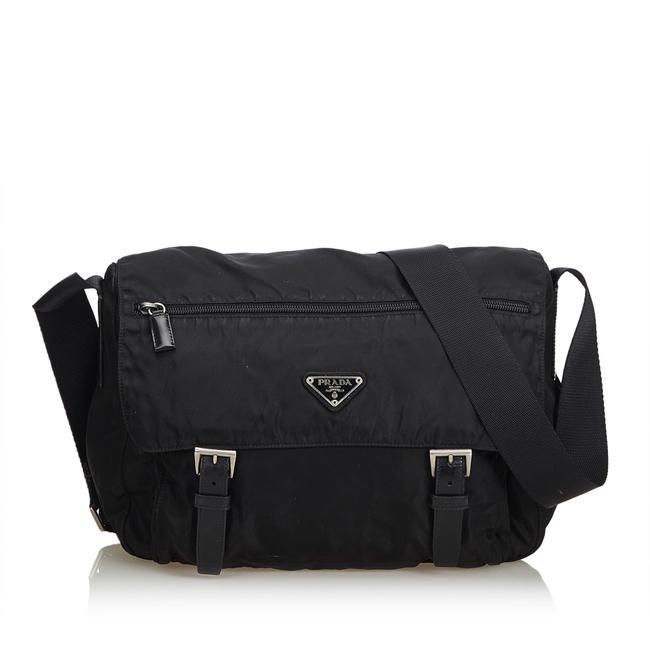 Prada Messenger Black Nylon Leather Cross Body Bag