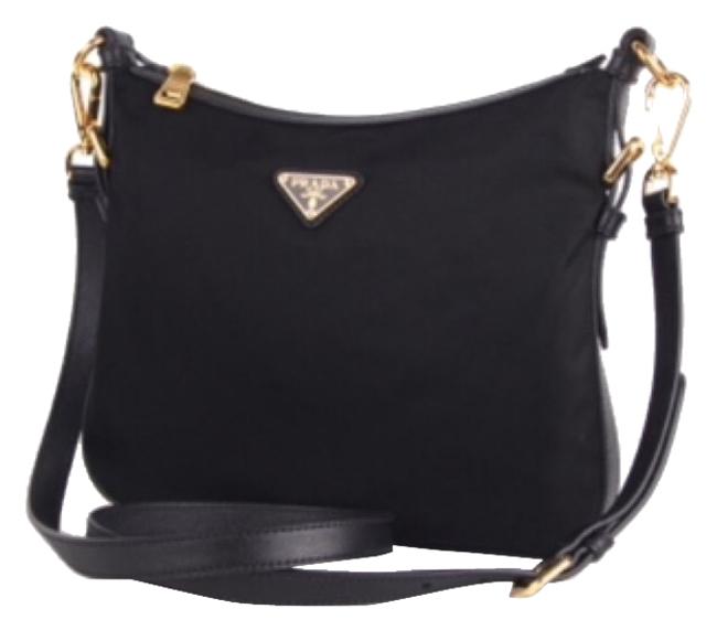 Prada Messenger Bt0706 Black Nylon  Leather Trim Cross Body Bag