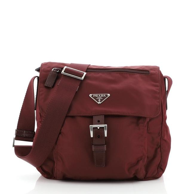 Prada Messenger Buckle Tessuto Small Red Fabric Cross Body Bag