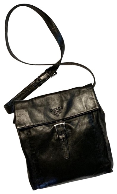 Prada Messenger Convertible Black Lambskin Leather Cross Body Bag