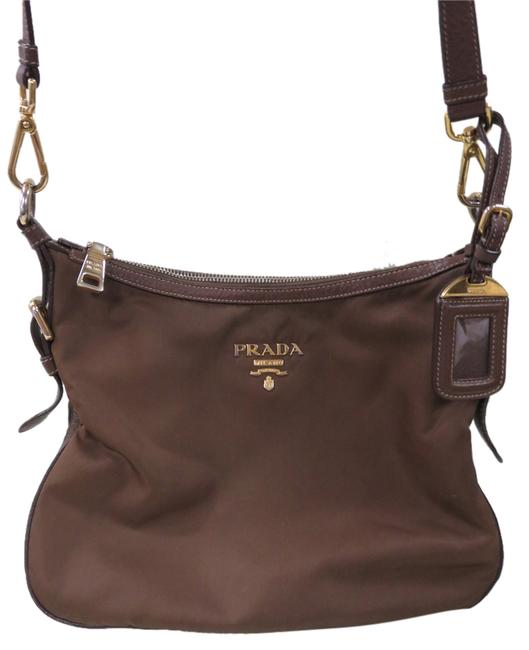Prada Messenger Trim Brown Nylon Leather Cross Body Bag