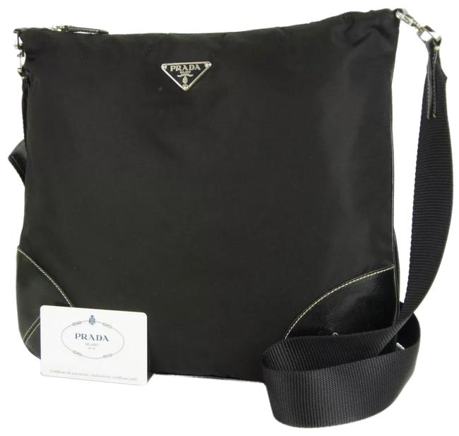 Prada Messenger Vintage Tessuto Leather Trim Black Nylon Cross Body Bag