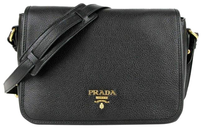 Prada Messenger With Gold Logo 1bd091 Black Leather Cross Body Bag