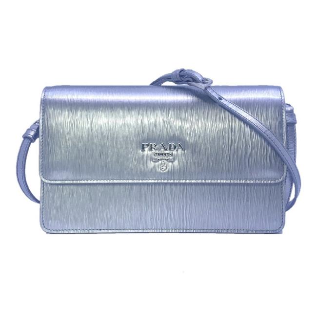 Prada Metallic Vitello Move Handbag 1bp016 Silver Leather Cross Body Bag