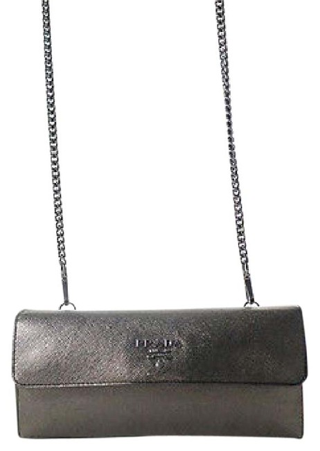 Prada Wallet on Chain Metallic Pewter Cross Body Bag