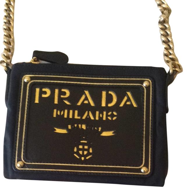 Prada Milano Black LeatherFabric Cross Body Bag