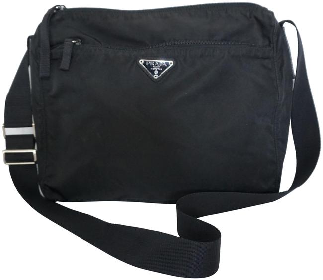 Prada Milano Crossover Square Handbag Black Nylon  Leather Cross Body Bag