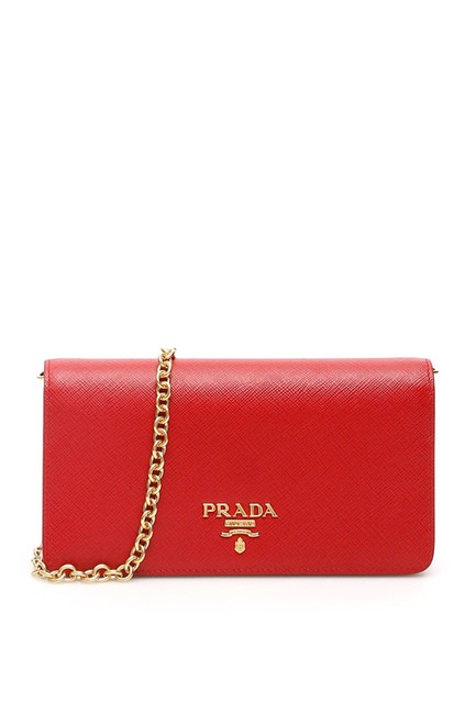 Prada Mini Clutch New with Chain Gold Hw Red Leather Cross Body Bag