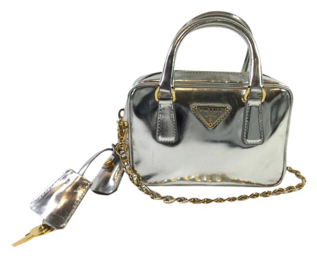 Prada Mini Metallic Silver Leather Cross Body Bag