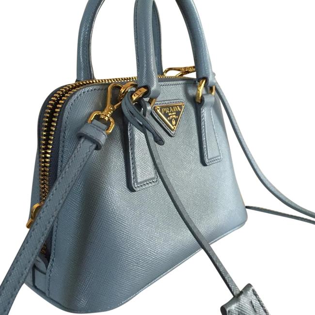 Prada Mini Saffiano Blue Leather Cross Body Bag