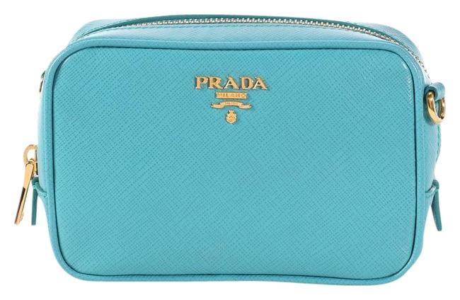 Prada Camera Mini Saffiano Blue Leather Cross Body Bag