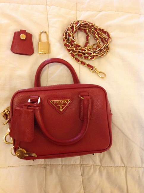 Prada Mini Tote Fuoco Saffiano Leather Cross Body Bag