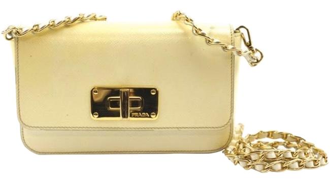 Prada Mini Turnlock Long Strap Chain Yellow Saffiano Leather Cross Body Bag