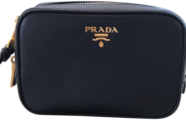 Prada Mini Zippered Black Saffiano Leather Cross Body Bag