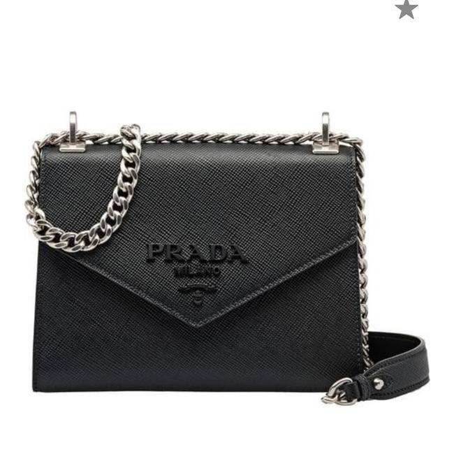 Prada Monochrome Saffiano Black Leather Cross Body Bag