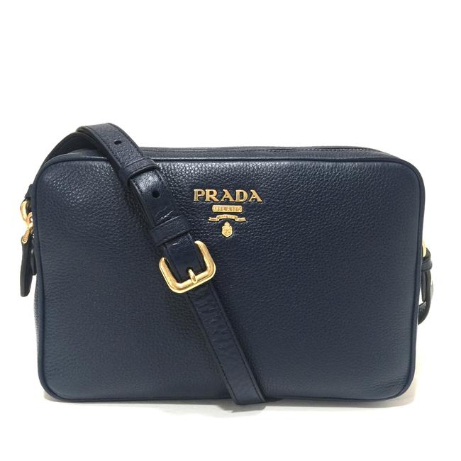 Prada Phenix Navy Blue Pebbled Leather Cross Body Bag