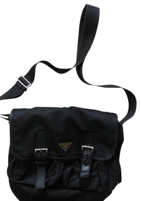 Prada Messenger Nero Tessuto Patina Black Nylon and Leather Cross Body Bag