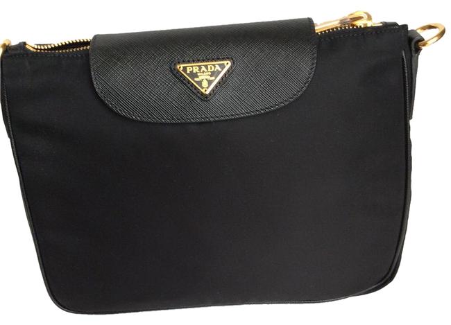 Prada New Black Tessuto Nylon with Saffiano Leather Details Cross Body Bag