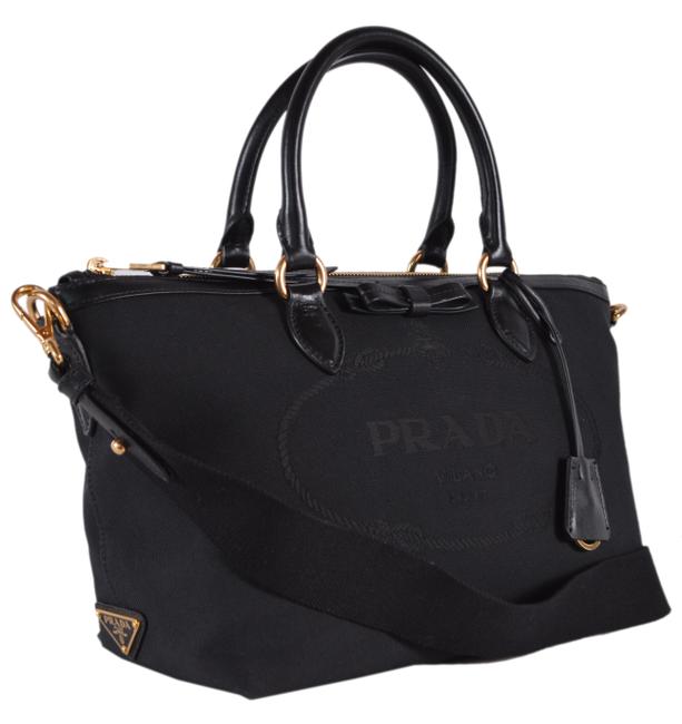 Prada New Borsa 2 way Zip Logo Purse Handbag Black Canvas Cross Body Bag