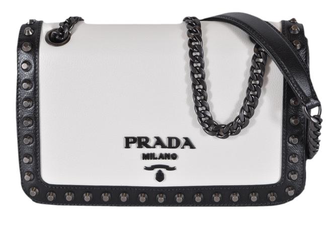 Prada New Colorblock Studded Purse Black and White Leather Cross Body Bag