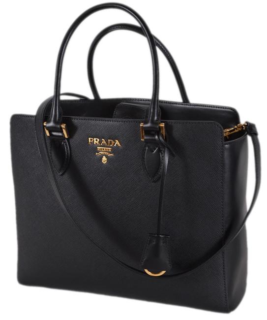 Prada New Plaque Logo 2 way Handbag Black Saffiano Leather Cross Body Bag