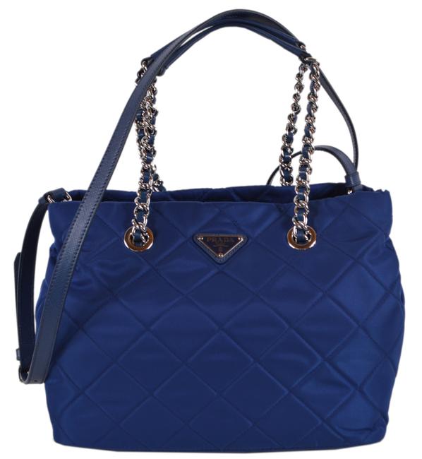 Prada New Quilted Convertible Purse Blue Nylon Cross Body Bag