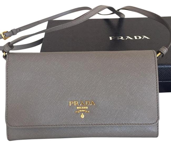Prada Wallet on Chain New Saffiano Oro Taupe Leather Cross Body Bag