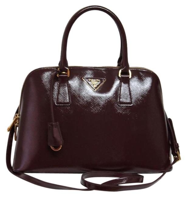 Prada Messenger Lux New Saffiano Vernic Granato Leather Cross Body Bag