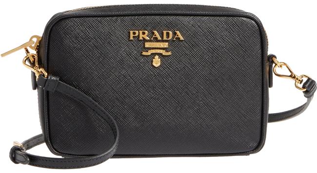 Prada New Small Camera Black Saffiano Leather Cross Body Bag