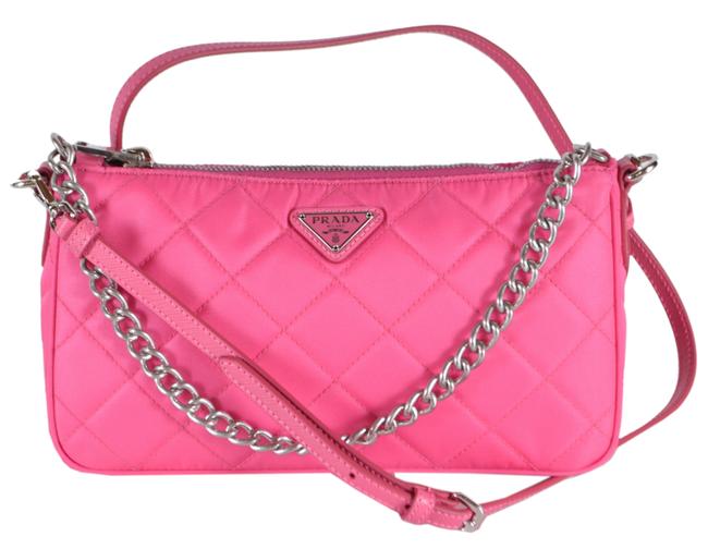 Prada New Tessuto Quilted Chain Small Pink Nylon Cross Body Bag