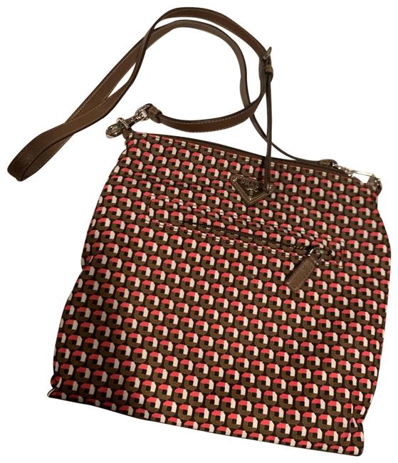 Prada Nylon Brown Pink White Pink Cross Body Bag