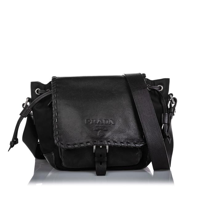 Prada Nylon Drawstring Black Leather Cross Body Bag