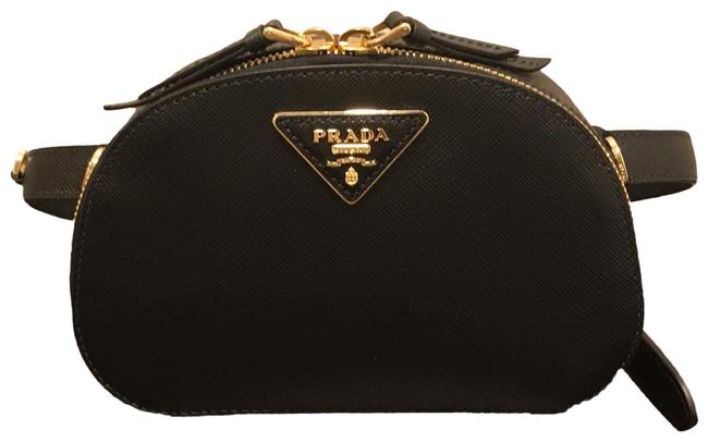 Prada Belt Odette Saffiano Black Cross Body Bag