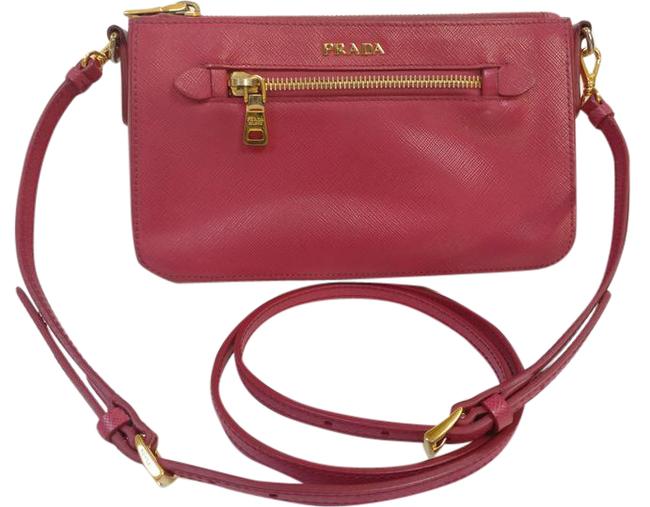 Prada on Chain Pink Wallet Leather Saffiano Cross Body Bag