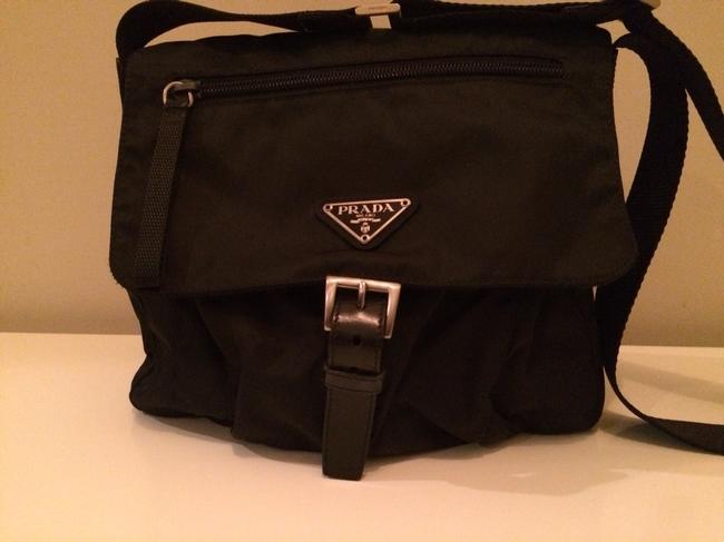 Prada Shoulder Or Black Nylon with Leather Trim Cross Body Bag